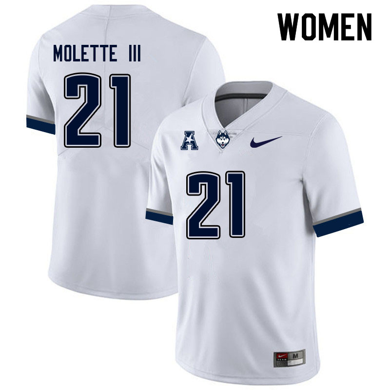 Women #21 Lee Molette III Uconn Huskies College Football Jerseys Sale-White - Click Image to Close